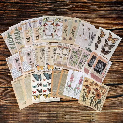Vista 4 de Paquete de 200 piezas de suministros vintage para scrapbooking con calcomanías para diarios de desecho, pegatinas de papel DIY, paquete de ephemera