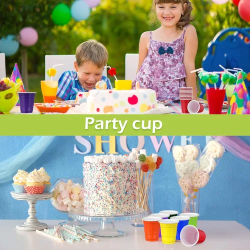 Vista 6 de Eaasty Paquete de 1000 vasos de chupito de plástico de 2 onzas/2.0 fl oz, desechables, a granel, surtido de vasos de fiesta para niños, cumpleaños