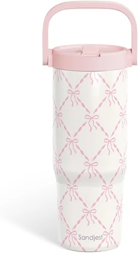 Vista 35 de SANDJEST Besties - Vaso de acero inoxidable con tapa para pajita de 30 onzas con asa de transporte para mujeres, niñas, mejores amigas, taza de café