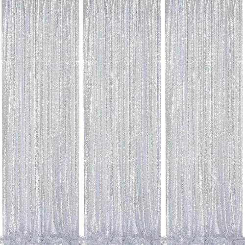 Vista 71 de 2 cortinas de 2 x 8 pies de lentejuelas con brillantina para marco de fotografía, para fiestas o fondos de fotografía