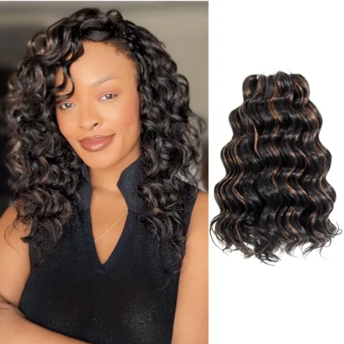 Vista 33 de Pelo de onda marina con trenzas de ganchillo, 6 pulgadas, 8 paquetes, trenzas rizadas suaves y profundas, extensiones de pelo sintético ondulado