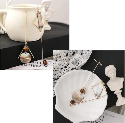 Vista 7 de Mismatch - Aretes de concha de abulón abstracta con diseño de asimétrica para mujeres y niñas, Metal, Sin incrustaciones