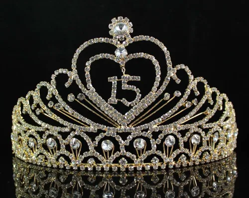 Vista 12 de Quinceañera Sweet 15 Quinceañera Fiesta de 15 Cumpleaños coronas de quinceañeras Corona de tiara de diamantes de imitación austríacos blanco claro