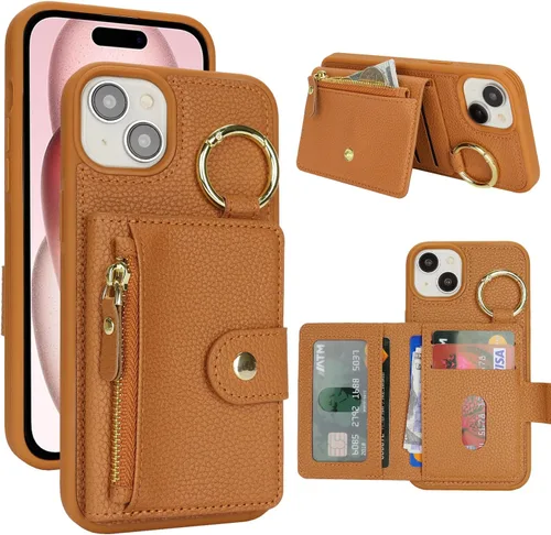 Vista 84 de Funda para iPhone 14 Plus con tarjetero, color negro Funda con cremallera y ranura para mujer y hombre