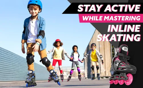 Vista 3 de Inline Skates for Girls and Boys, with Knee Pads, Elbow Pads and Wrist Guards, Gel Wheels, Adjustable Sizing, for Men, Women, Girls, Boys, High