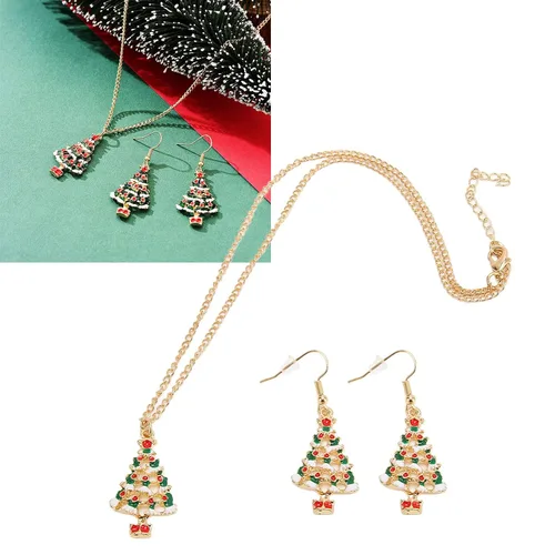 Vista 5 de Betued Christmas Earrings Necklace Set, Jewelry Set, Christmas tree pendant design Color design Alloy material resistance Light weight for Women
