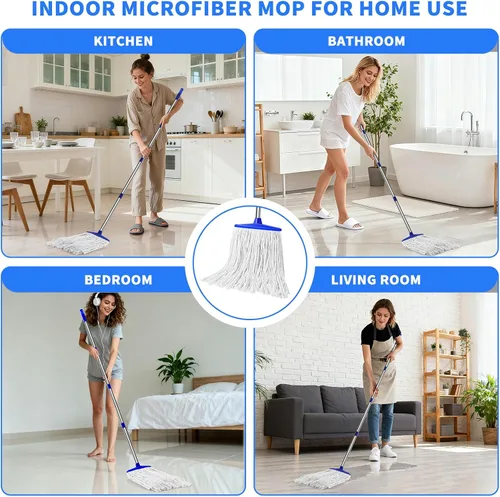 Vista 4 de Trapeadores de algodón para interiores para limpieza de suelos, mopa de limpieza interior para suelos de madera, azulejos, suelos de madera dura