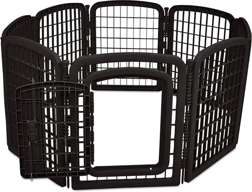 Vista 2 de Amazon Basics Corral Octogonal de Plástico para Mascotas de 8 Paneles con Puerta, 59 x 58 x 28 Pulgadas, Negro