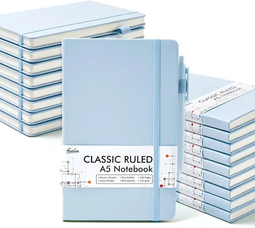 Vista 12 de feela Paquete de 18 cuadernos de diario para trabajo, cuadernos de negocios a granel de tapa dura rayados de escritura con soporte para bolígrafo