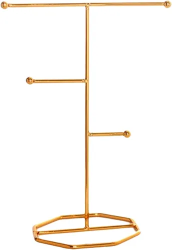 Vista 3 de Estante de joyería minimalista T- regalos organizador de almacenamiento de aretes para relojes, collares, anillos, exhibición de joyería, L, Metal