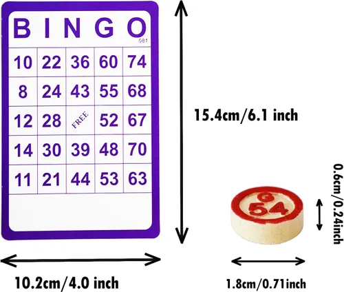 Vista 2 de Yuanhe Juego de bingo vintage, 100 tarjetas de bingo y 75 ajedrez de madera, para fiestas familiares grandes