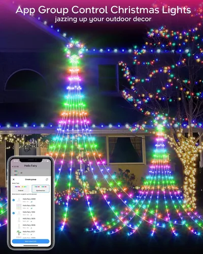 Vista 7 de Decoraciones de Navidad inteligentes para exteriores de 12 pies con control remoto de aplicación, luces inteligentes RGB para árbol de Navidad