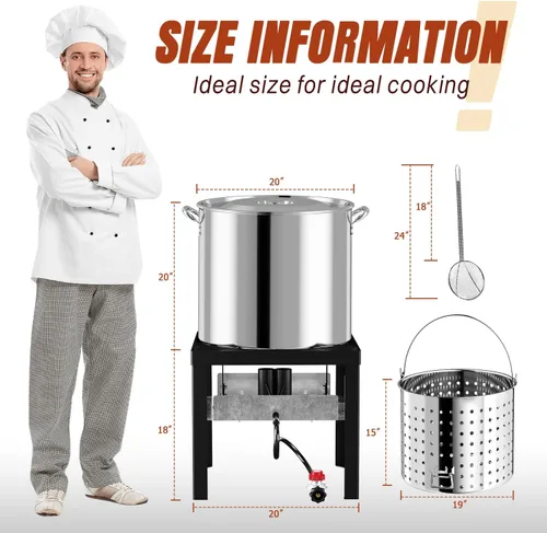 Vista 8 de Kit de Caldera de Cangrejos de Acero Inoxidable 100QT, Cubierta Impermeable y Escumador de 18 Pulgadas, Hornilla de Propano de 110,000BTU, Regulador