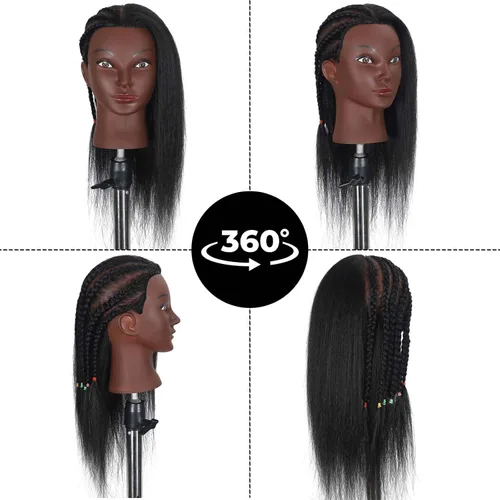 Vista 4 de Cabeza de maniquí de 16 pulgadas, 100% cabello humano, para peluquería, entrenamiento, trenzar, peinar, cosmetología, maquillaje, práctica