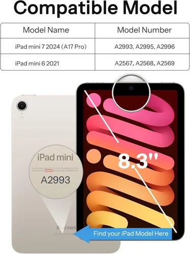 Vista 2 de SPARIN Funda para iPad mini 7 A17 Pro 2024/iPad Mini 6 2021 de 8.3 pulgadas, cubierta magnética desmontable, soporte vertical/horizontal con soporte