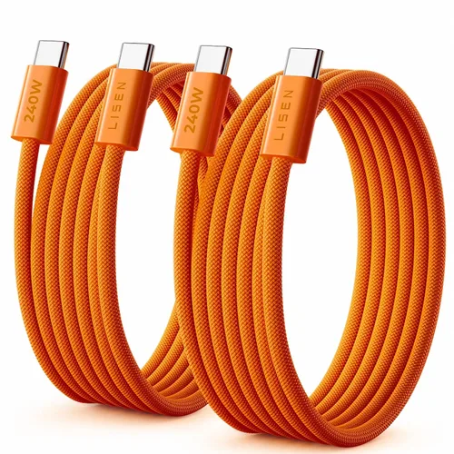 Vista 22 de LISEN - Cable corto USB C a USB C de 240 W (1.5 pies+1 5 pies) 2-Pack, Black USBC Cable for iPhone 17/16/15 Pro Max, iPad Pro/Air, MacBook