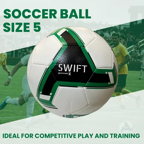 Vista 2 de Grassroots Athletics Swift - Balón de fútbol – Calidad Premium – Tamaño 5 Reglamento oficial – Pelota de fútbol sin costuras con superficie