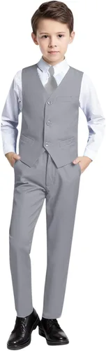 Vista 2 de YuanLu Traje de Boda para Niños, Ropa de Vestir para Niños, Traje de Portador de Anillos, Vestido de Regreso a Casa, Traje de Chaleco y Pantalones