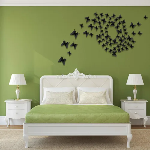 Vista 7 de 48 calcomanías 3D, espejadas, de mariposa, adhesivos para pared, para manualidades, decoración de pared para el hogar, 3 tamaños Negro
