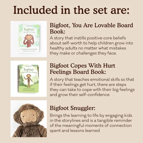 Vista 3 de Slumberkins Bigfoot Snuggler & 2 Board Books - Paquete completo Juguete de peluche suave para mayores de 0 años Mejora la autoestima