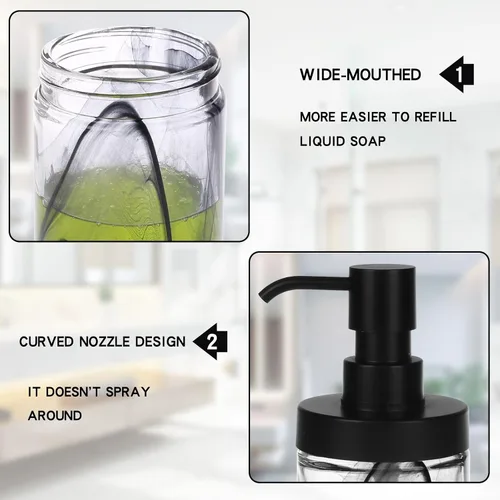 Vista 5 de Dispensador de jabón de vidrio de mármol negro, fácil de rellenar, jabón líquido para manos y platos, moderno dispensador de loción de vidrio grueso