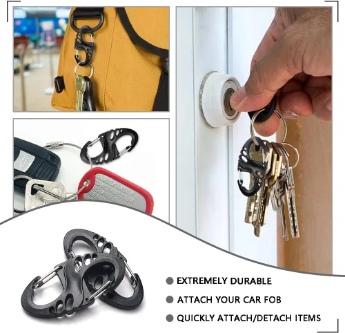Vista 2 de 12 Pack 2" Carabiner Clip Plastic S Carabiner Clips Paracord Keychain Hooks for Key Chain Backpacks Bags Zipper Clip Accessories Surtido