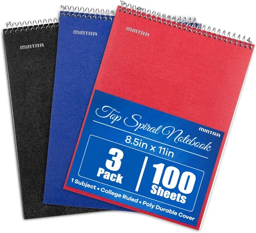 Vista 12 de Mintra Office TOP BOUND Cuadernos de espiral duraderos (hielo ártico, aceite de chile, verde oliva, rayas universitarias, paquete de 3)
