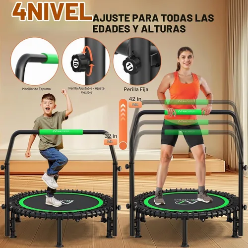 Vista 3 de ANCHEER Trampolín Rebounder de 40 pulgadas con mango ajustable de 4 niveles, mini trampolín máximo de 400 libras, trampolín de fitness resistente
