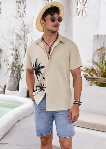 Vista 2 de COOFANDY Mens Hawaiian Tropical Shirts Short Sleeve Button Down Summer Beach Shirt with Pocket
