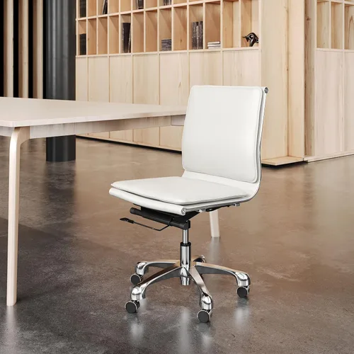 Vista 2 de Zuo Lider Plus Silla de oficina sin brazos, color blanco, silla de oficina blanca, estilo moderno, piel sintética, felpa y tela de piel sintética