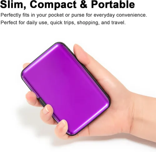 Vista 42 de Soporte para tarjetas de crédito, cartera metálica con bloqueo RFID para tarjetas de identificación para mujeres y hombres, funda rígida de aluminio
