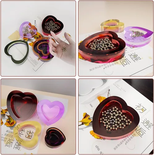 Vista 2 de Moldes de resina de corazón agitador, moldes de resina epoxi de corazón hueco, moldes de joyería para resina epoxi DIY colgante de arena movediza