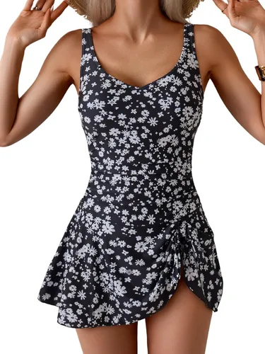 Vista 25 de Aidonger - Traje de baño de una pieza para mujer, con control de abdomen, falda, traje de baño con efecto adelgazante