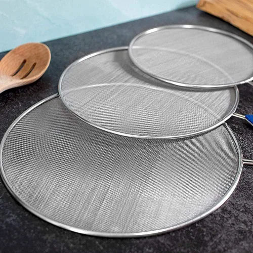 Vista 4 de Paquete de 3 pantallas de salpicaduras de grasa para cocinar en sartén, protector de acero inoxidable, protector de aceite caliente para detener