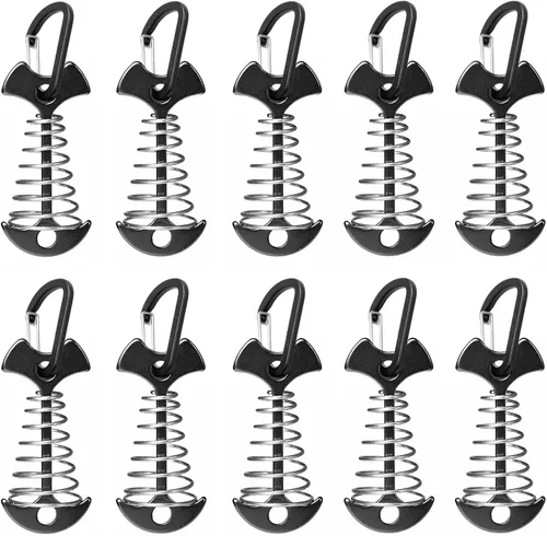 Vista 9 de Fishbone - Estacas de anclaje para cubierta con mosquetones, estacas de aluminio para tienda de campaña con hebilla de resorte, resistente al viento