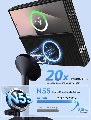 Vista 4 de Aeinidi Cargador inalámbrico magnético fuerte súper rápido para Samsung Negro