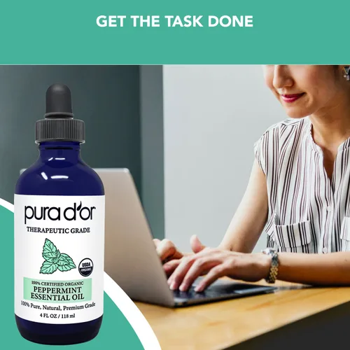 Vista 6 de PURA D'OR Aceites esenciales de lavanda y menta orgánicos (4 onzas) 100% puros y naturales, grado terapéutico para cabello, cuerpo, piel, difusor