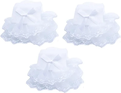 Vista 4 de Twtility Calcetines de encaje con volantes para niñas pequeñas, vestido de princesa, doble encaje de algodón con volantes blancos