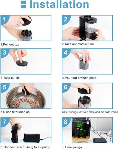 Vista 6 de hygger Filtro de esponja bio para acuario pequeño con bolas de cerámica, filtro de tanque de peces de 2 a 5 galones para cría de camarones betta