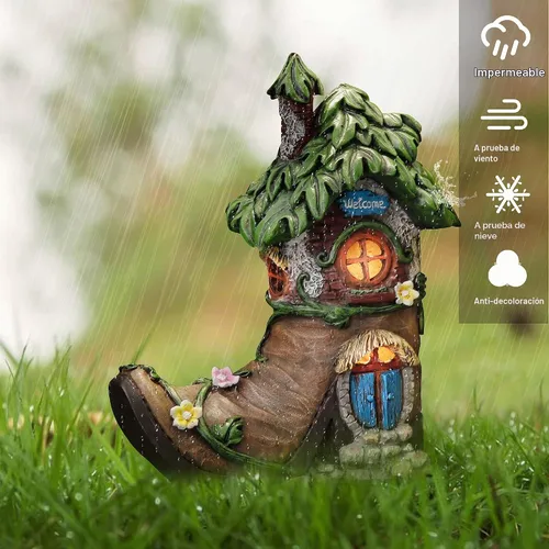 Vista 6 de TERESA'S COLLECTIONS Boot Fairy House - Estatua de jardín de resina con luz
