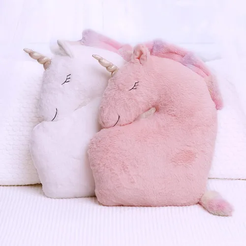 Vista 3 de Perfectto Design Juego de 2 almohadas decorativas de unicornio para la habitación de las niñas y los niños, felpa esponjosa blanca y rosa para bebé