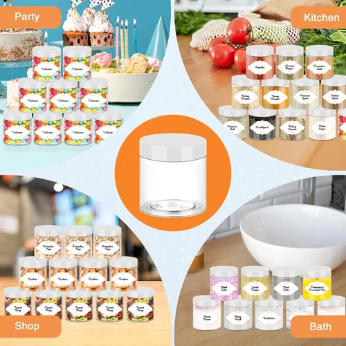 Vista 47 de PeacePeo Tarros de plástico con tapas, recipientes de slime de 4 onzas, 72 frascos de plástico transparente vacíos, recipientes de cosméticos