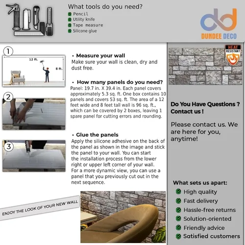 Vista 7 de Dundee Deco Paneles de pared 3D de ladrillo sintético, revestimiento de pared con aspecto de piedra gris, espuma de poliestireno, muestra, tamaño 10