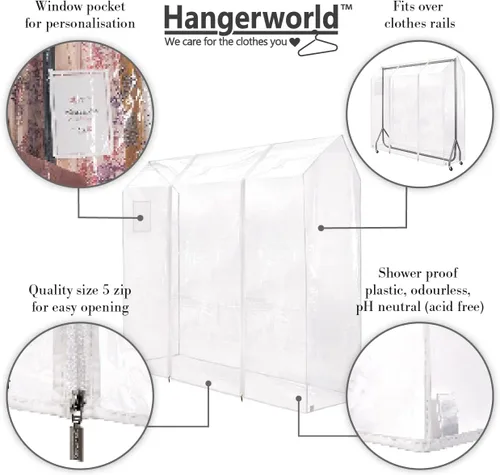 Vista 3 de HANGERWORLD Funda transparente para ropa de 5 pies para armario abierto, a prueba de ducha (60 x 24 x 65 pulgadas)