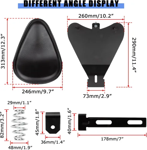 Vista 6 de PSLER Juego de asiento SOLO, PSLER Juego de resorte para motocicleta con cojín y soporte para asiento SOLO para Sportster XL 883 1200 Chopper Bobber