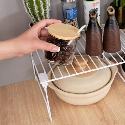 Vista 3 de Juego de 1/2 organizadores para congelador, estantes apilables para congelador Cabinet Organizer Shelves, Foldable Pantry Shelf, Plate, Dish