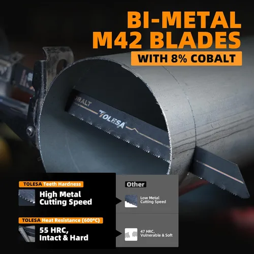Vista 2 de TOLESA M42 - Hojas de sierra recíproca bimetálicas de metal de 8.858 in 18TPI Sierra recíproca con cobalto para corte fino de metal, perfecto
