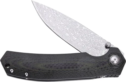 Vista 9 de SHIELDON Charkos - Cuchillo plegable VG10 Core 67 capas de acero de Damasco de 4 pulgadas, hoja de punto de caída, Scarlet G10, mango de fibra