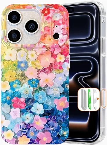 Vista 25 de I-MGAE-IN-AR Funda compacta para iPhone 12 Pro, diseño colorido de flores iridiscentes, holográfica, brillante, bonita funda para iPhone 12