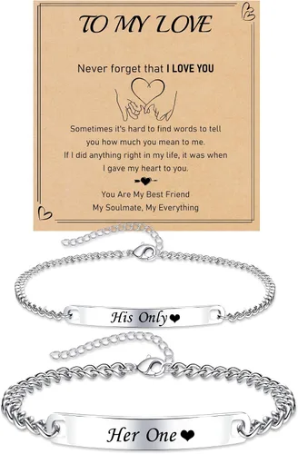 Vista 8 de Pulseras a juego, pulseras de pareja, regalos de aniversario para él y ella, novio y novia, pulseras de acero inoxidable, joyería de relación